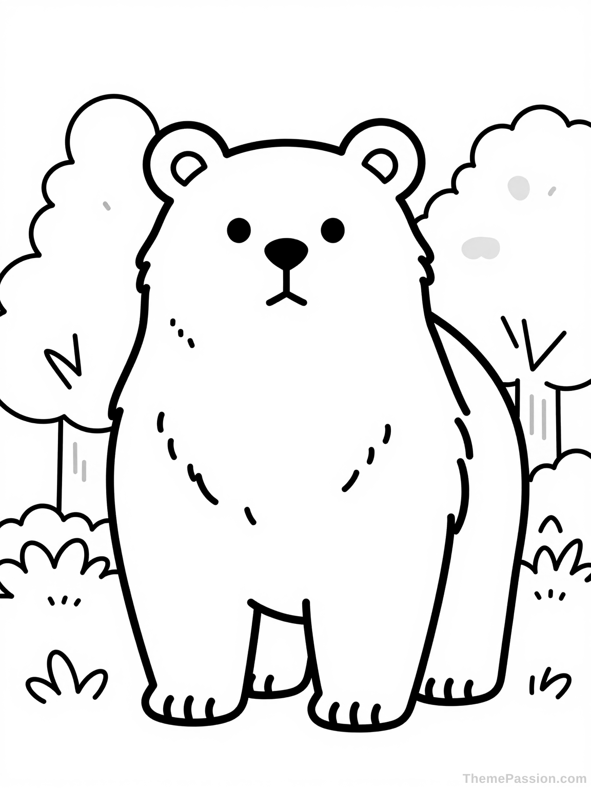 Bear in Forest Nature Coloring Page
