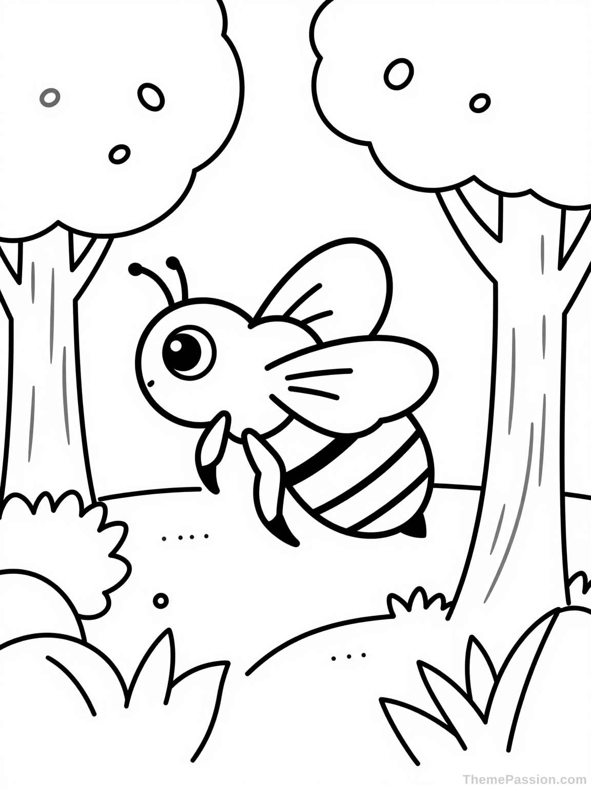 Friendly Bee in Nature Coloring Page