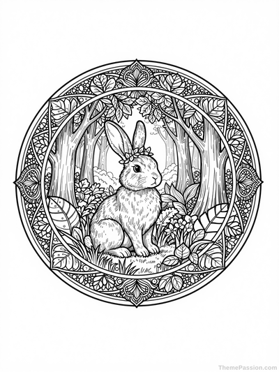 Bunny Mandala Forest Coloring Page