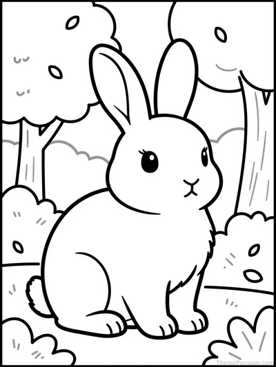 Bunny in Nature Coloring Page