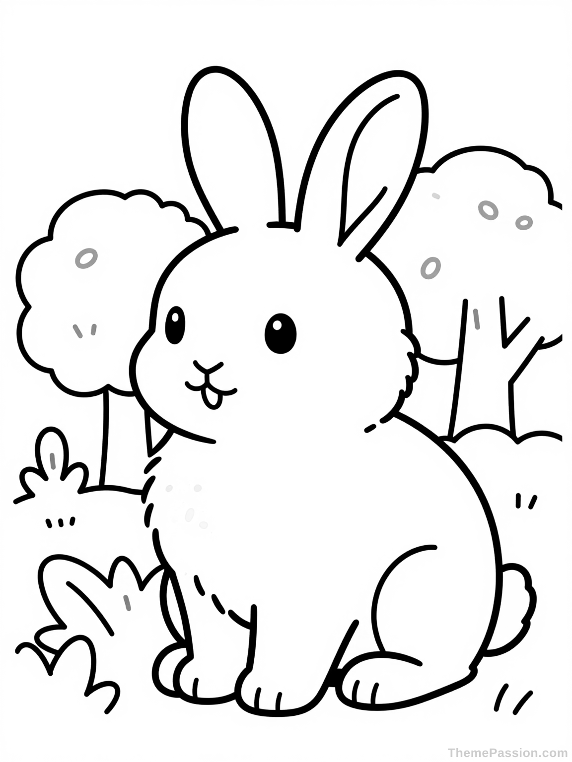 Bunny in Nature Coloring Page