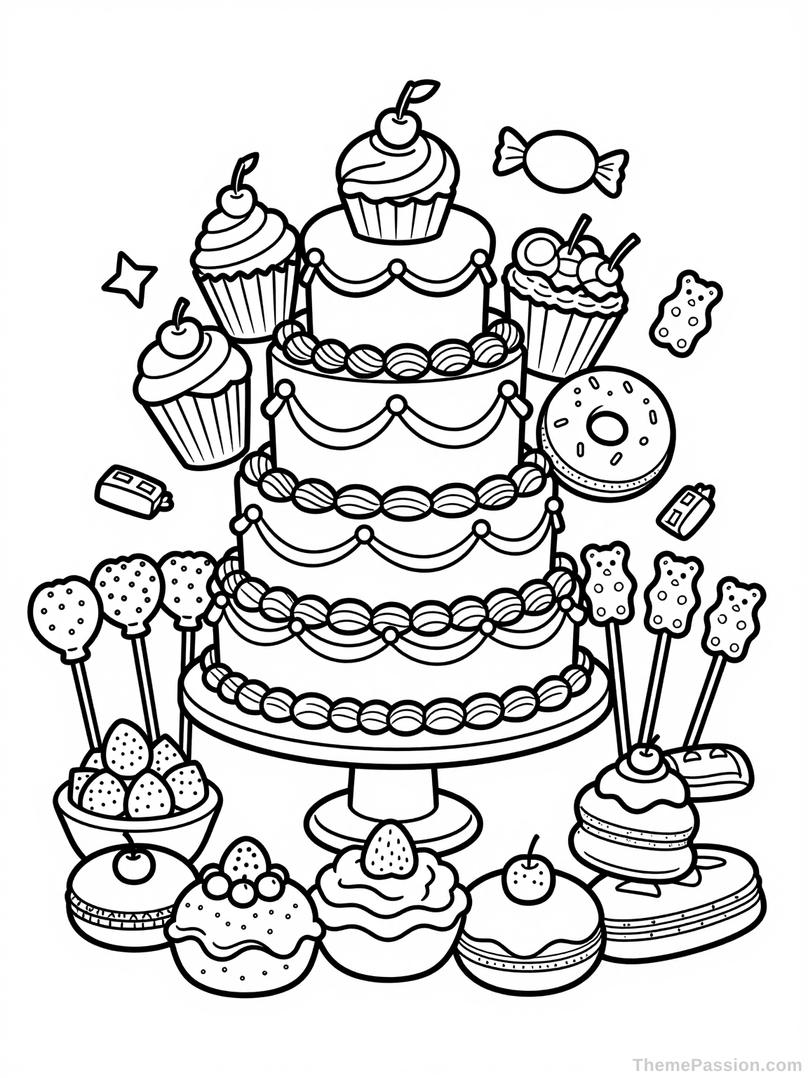 Sweet Treats Birthday Cake Coloring Page