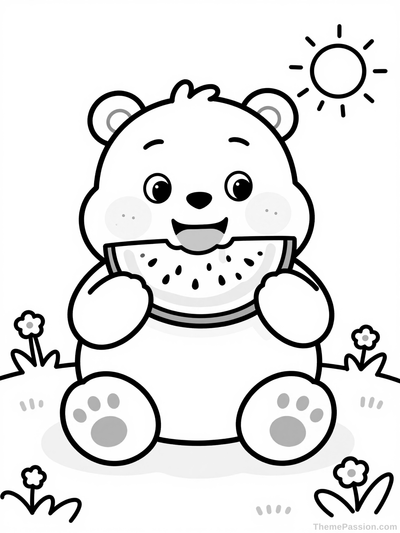 Cute Care Bear Watermelon Coloring Page