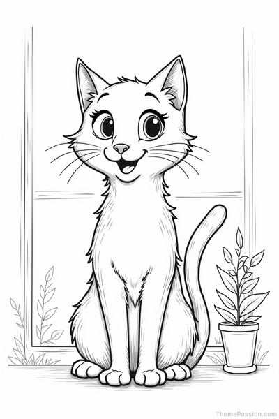 Cozy Cat on Windowsill Coloring Page