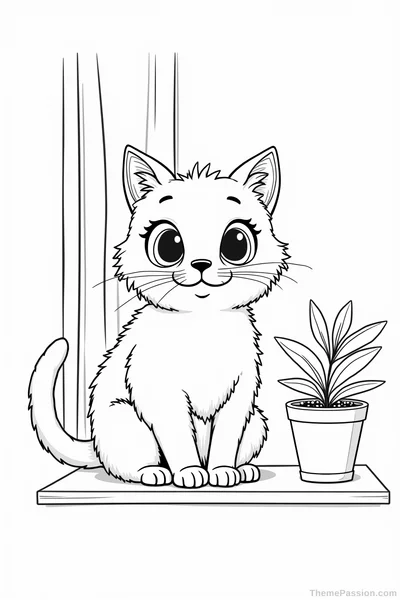 Cozy Cat on Windowsill Coloring Page