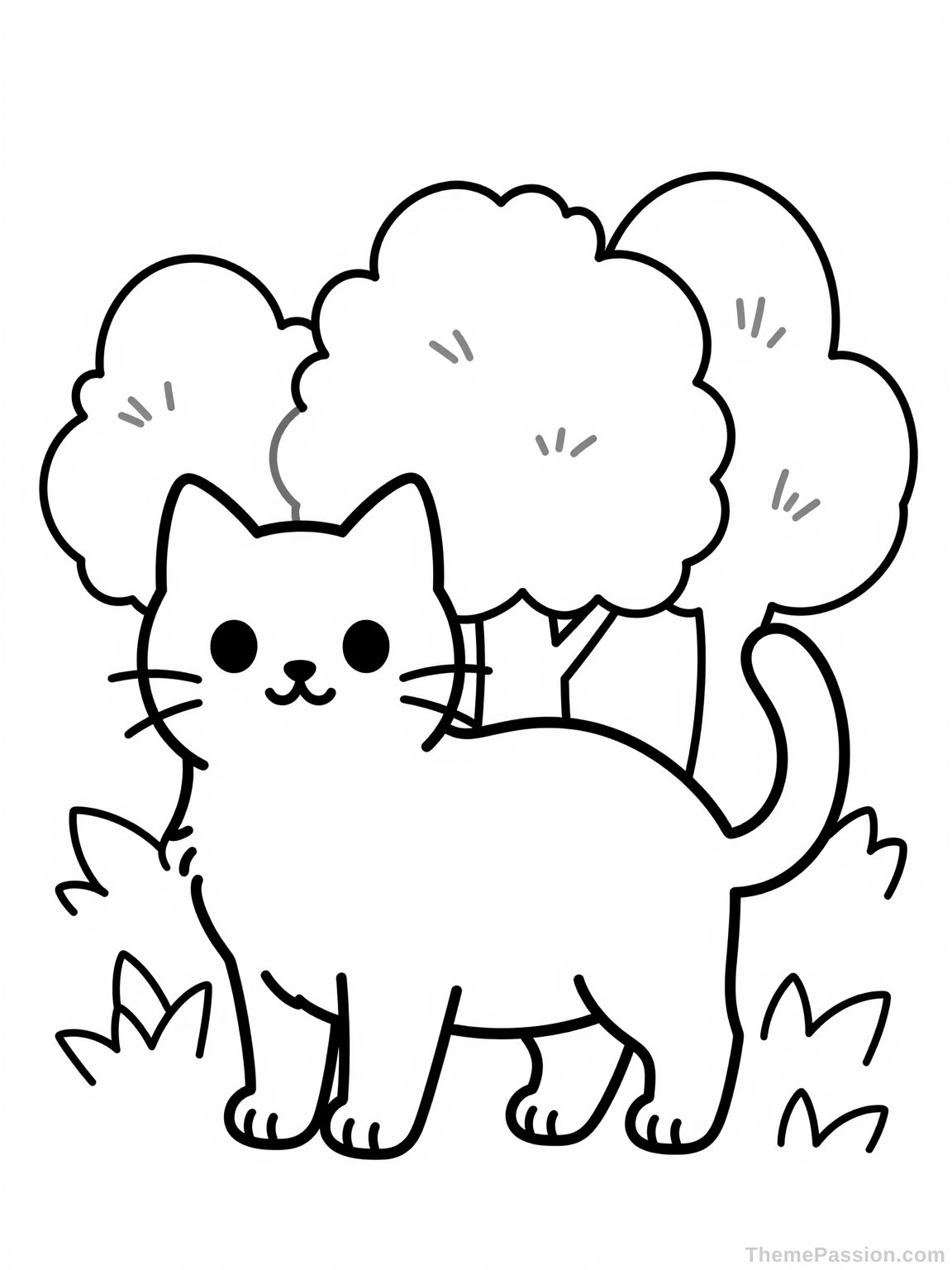 Cat in Nature Coloring Page