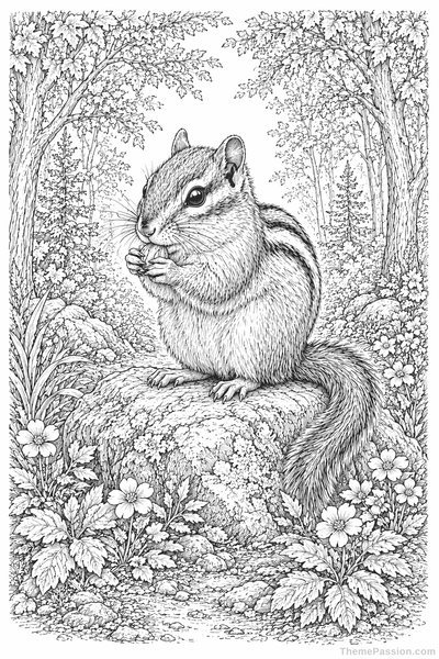Chipmunk in Forest Coloring Page