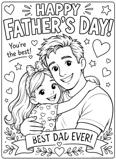 Happy Father's Day Dad and Daughter Coloring Page