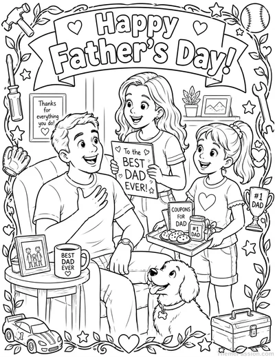 Happy Father's Day Family Coloring Page