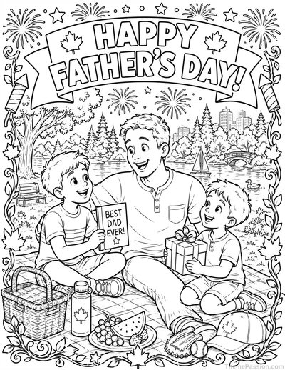 Happy Father's Day Picnic Coloring Page