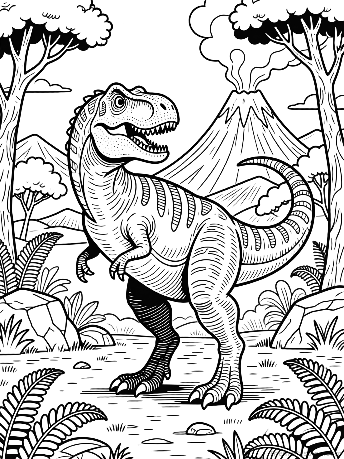 Detailed Dinosaur Tyrannosaurus Rex Coloring Page