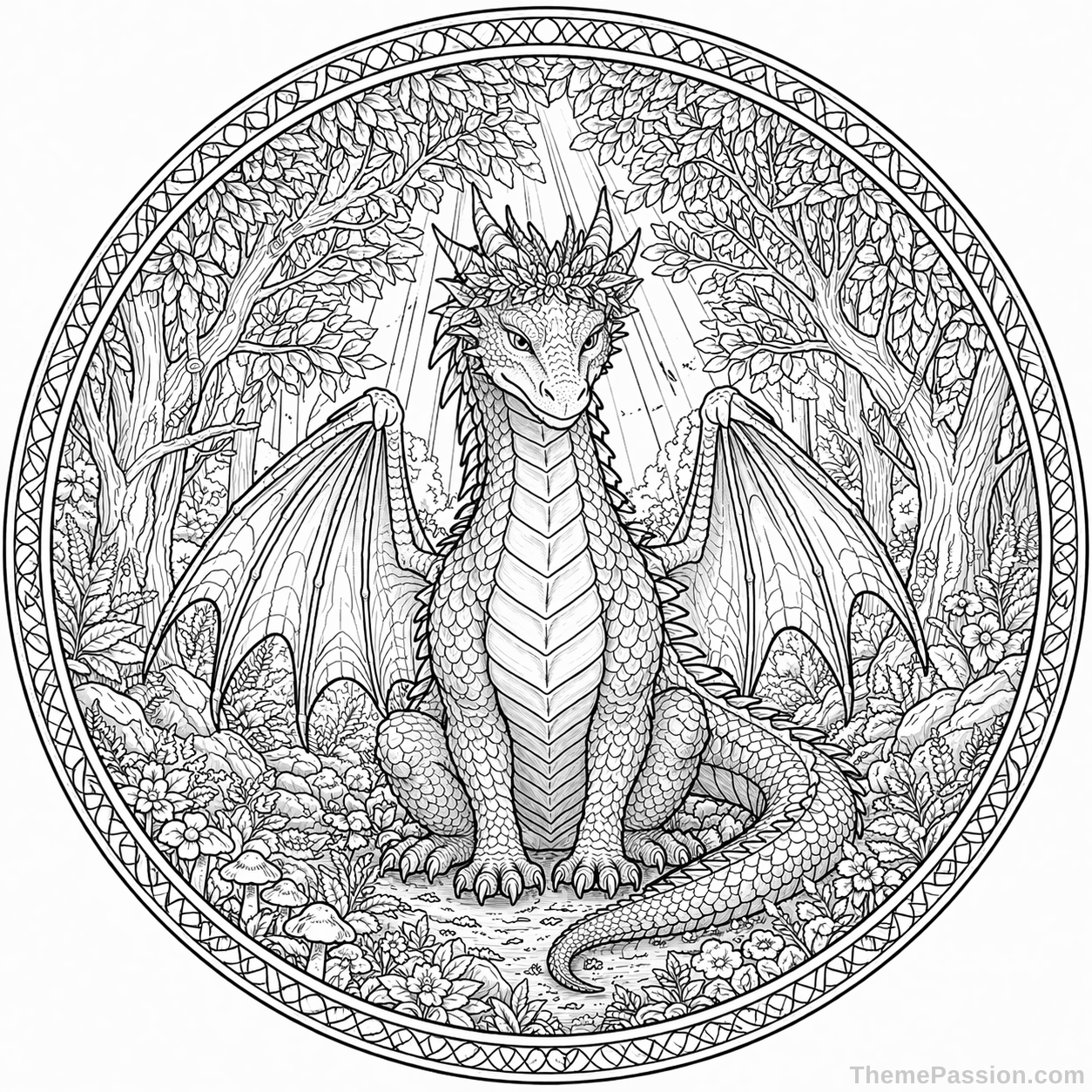 Majestic Dragon Forest Coloring Page
