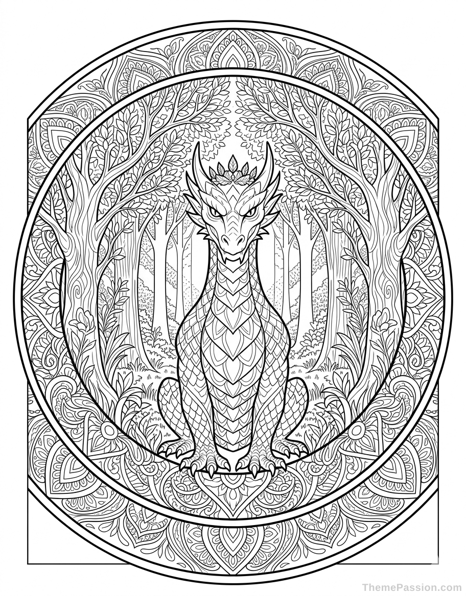 Dragon Forest Mandala Coloring Page
