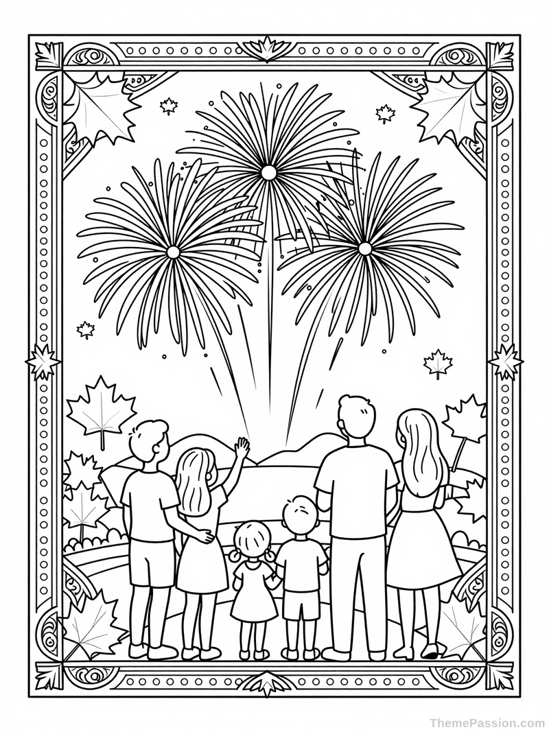 Victoria Day Family Fireworks Coloring Page