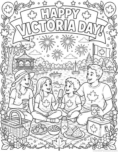 Happy Victoria Day Family Picnic Coloring Page