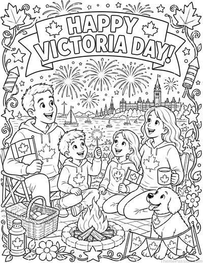 Happy Victoria Day Family Picnic Coloring Page