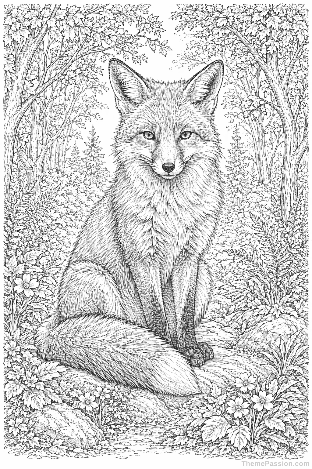 Fox in Forest Coloring Page
