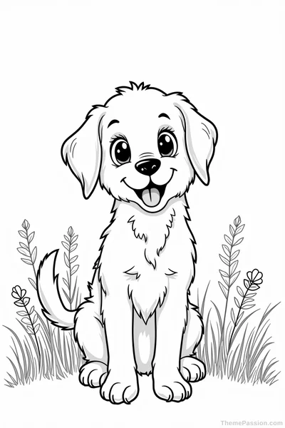 Golden Retriever Puppy in a Field Coloring Page