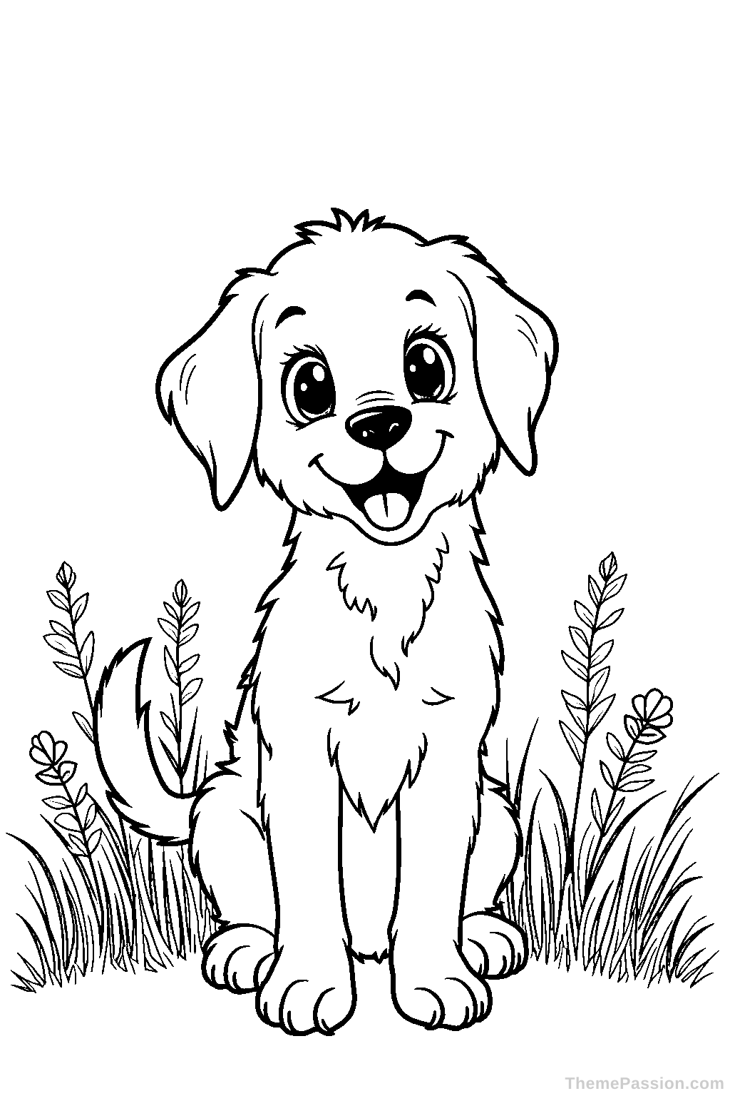 Golden Retriever Puppy in a Field Coloring Page