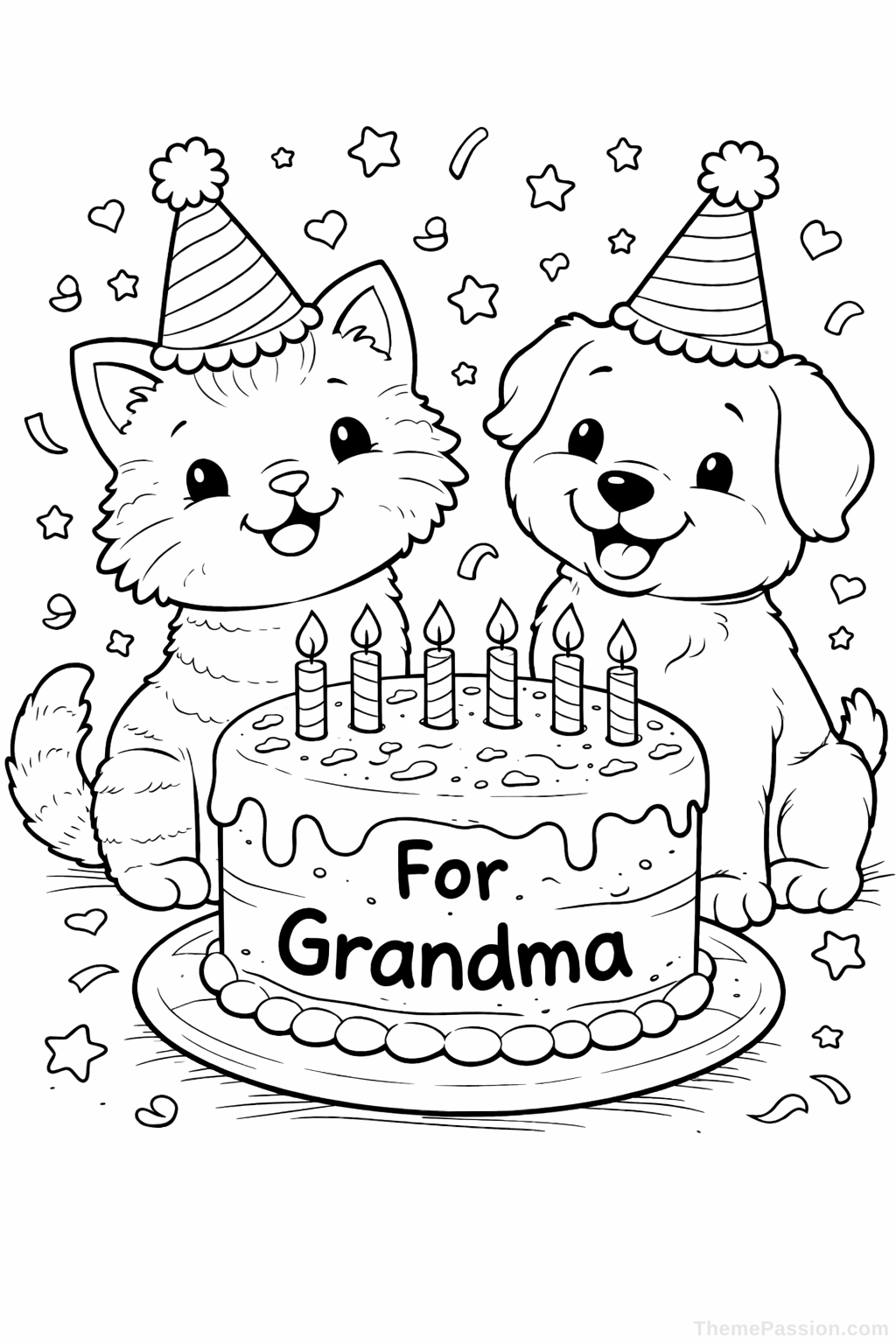 Grandma Birthday Animals Coloring Page