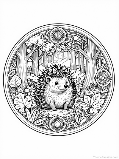 Hedgehog Mandala Forest Coloring Page