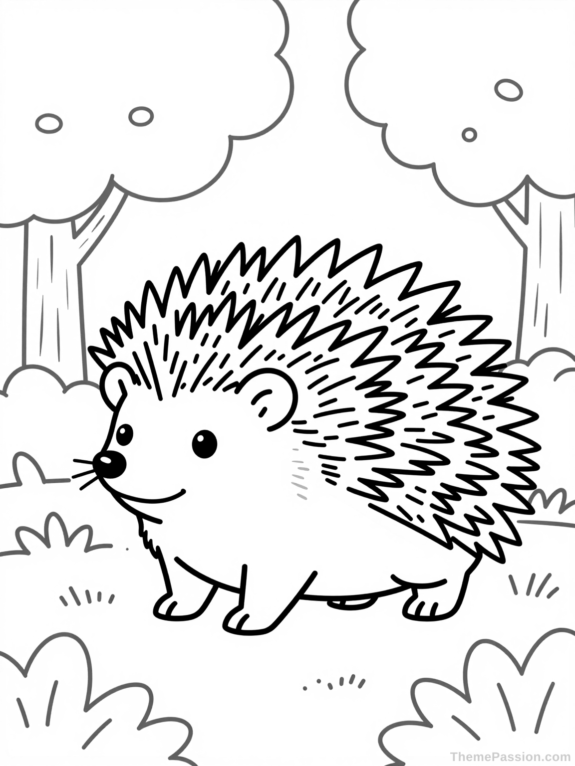 Hedgehog in Forest Nature Coloring Page