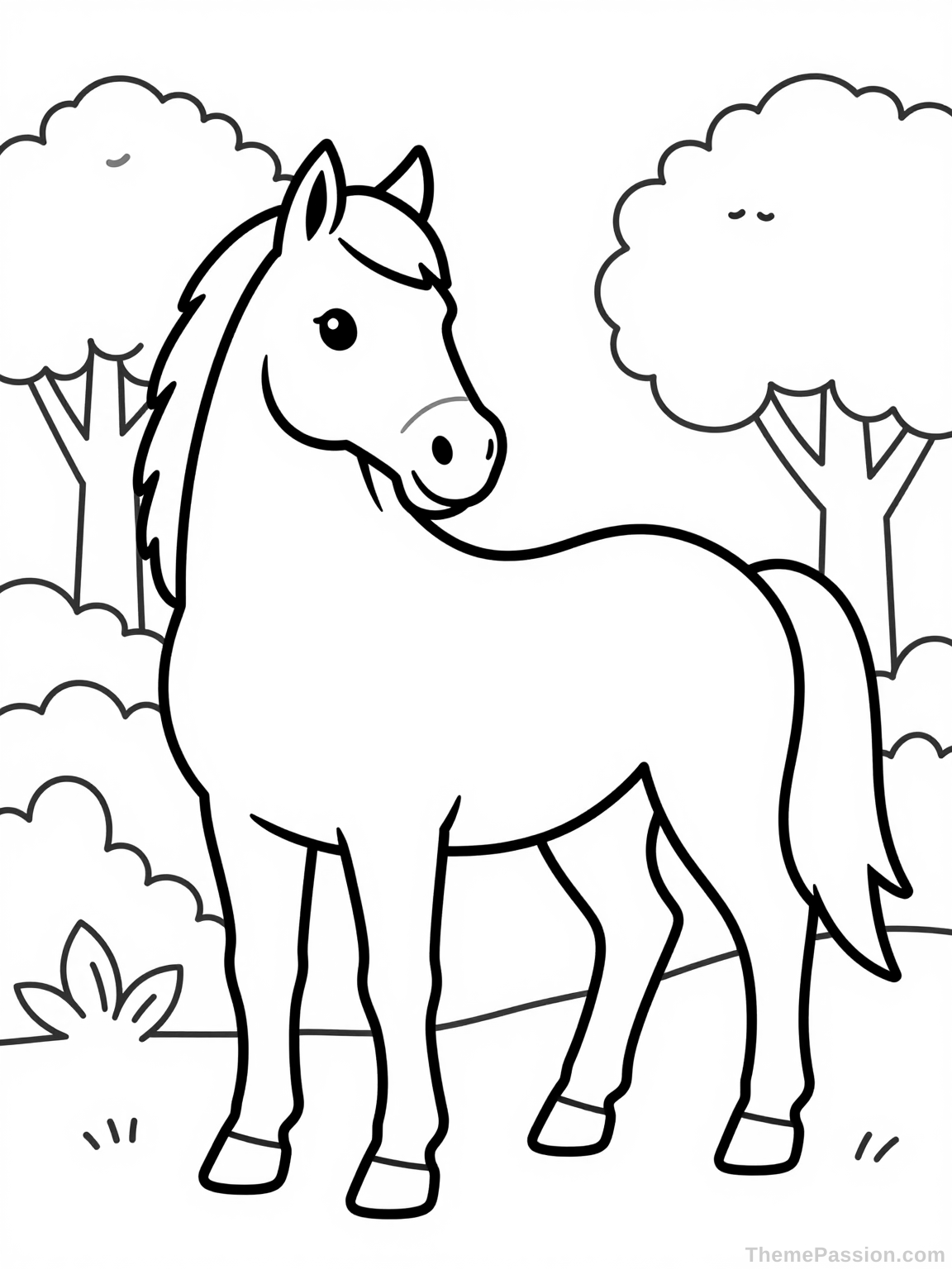 Horse in Nature Coloring Page