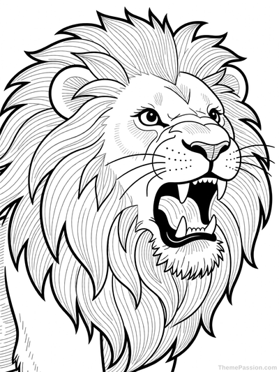 Roaring Lion Detailed Coloring Page