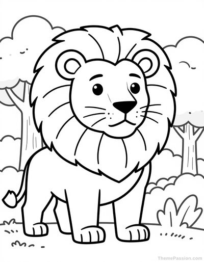 Lion in Nature Coloring Page