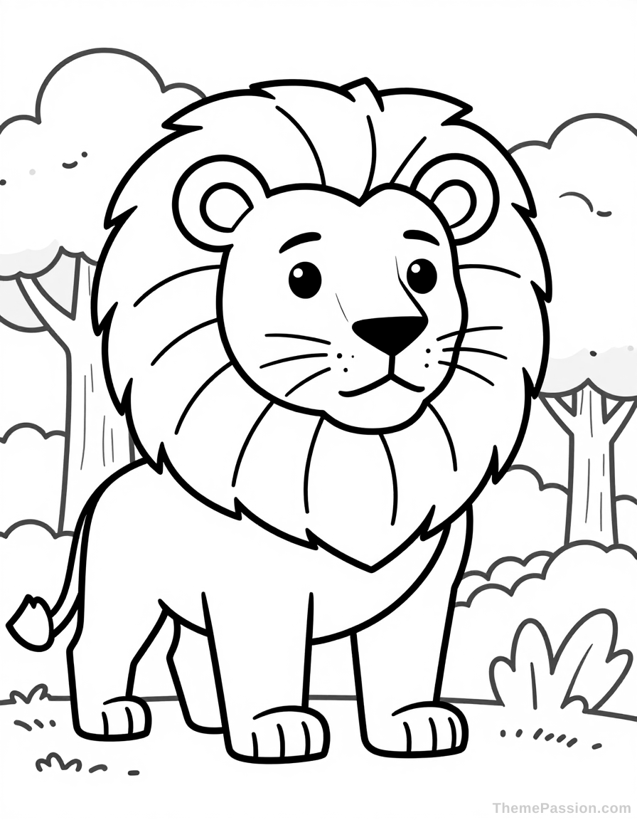 Lion in Nature Coloring Page