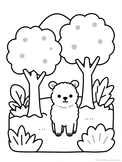Llama Nature Scene Coloring Page