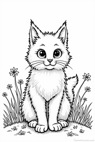 Maine Coon Kitten in a Meadow Coloring Page