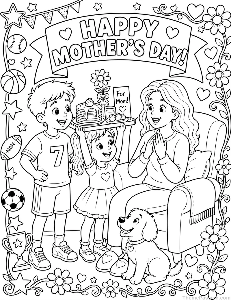 Happy Mother's Day Family Coloring Page
