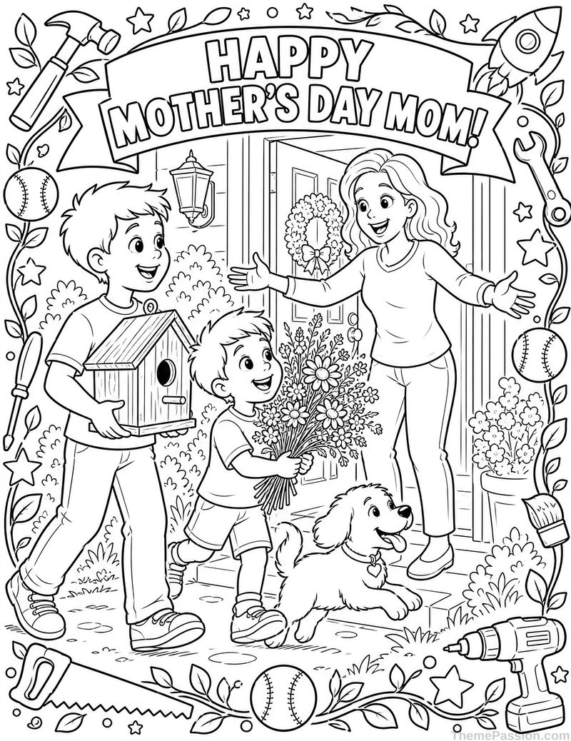 Happy Mother's Day Mom Coloring Page