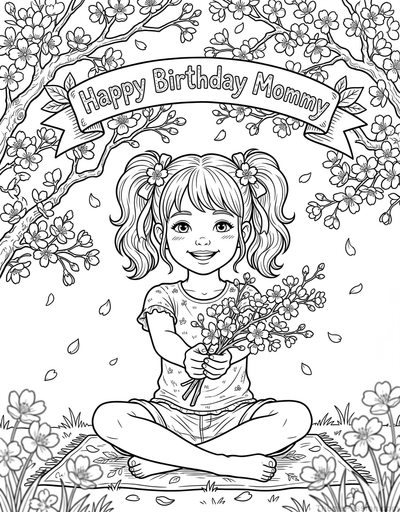 Happy Birthday Mommy Floral Coloring Page