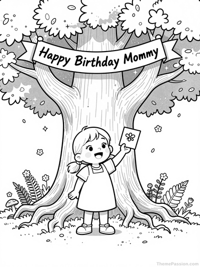 Happy Birthday Mommy Tree Coloring Page