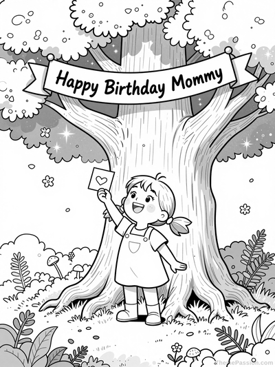 Happy Birthday Mommy Tree Coloring Page