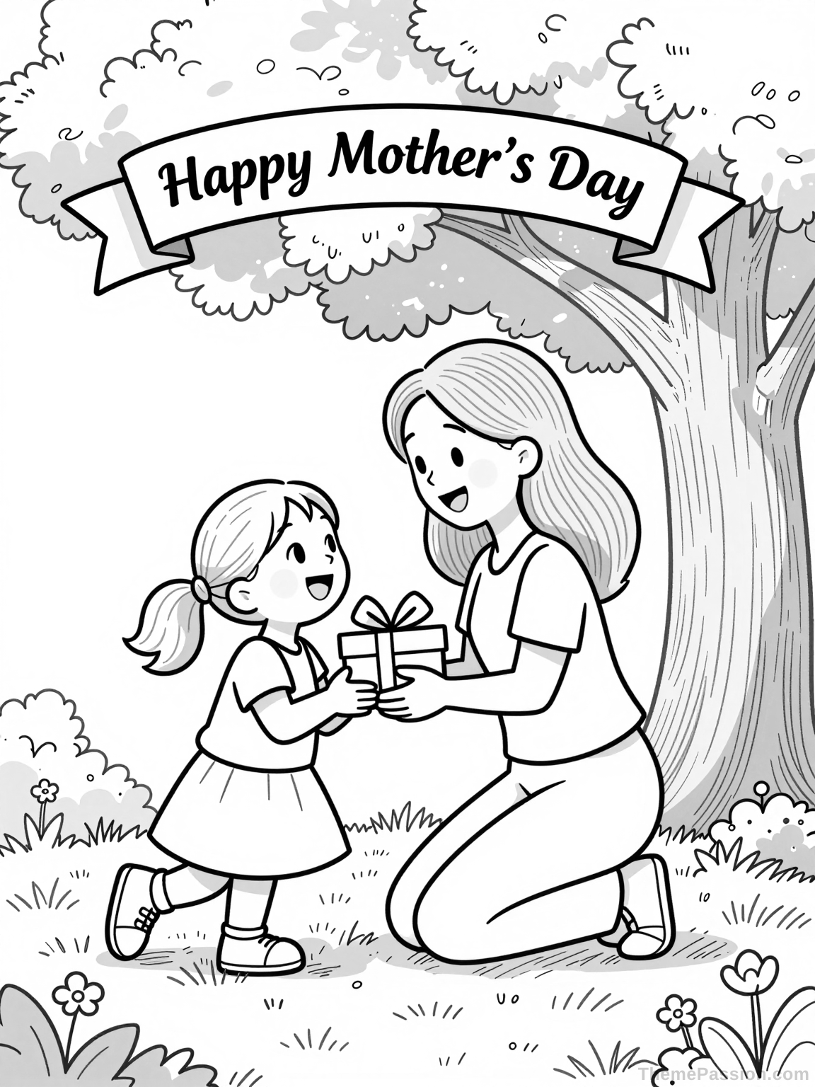 Mother and Daughter Happy Mother's Day Coloring Page