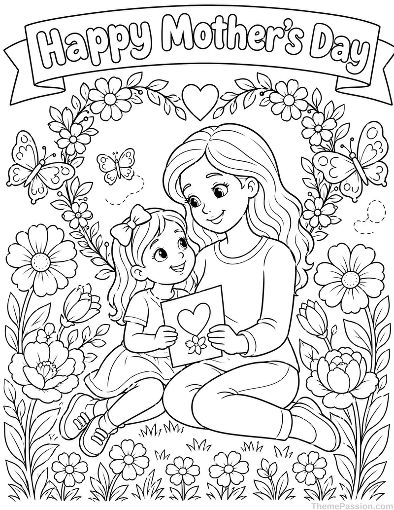 Happy Mother's Day Floral Coloring Page