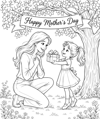Happy Mother's Day Gift Coloring Page