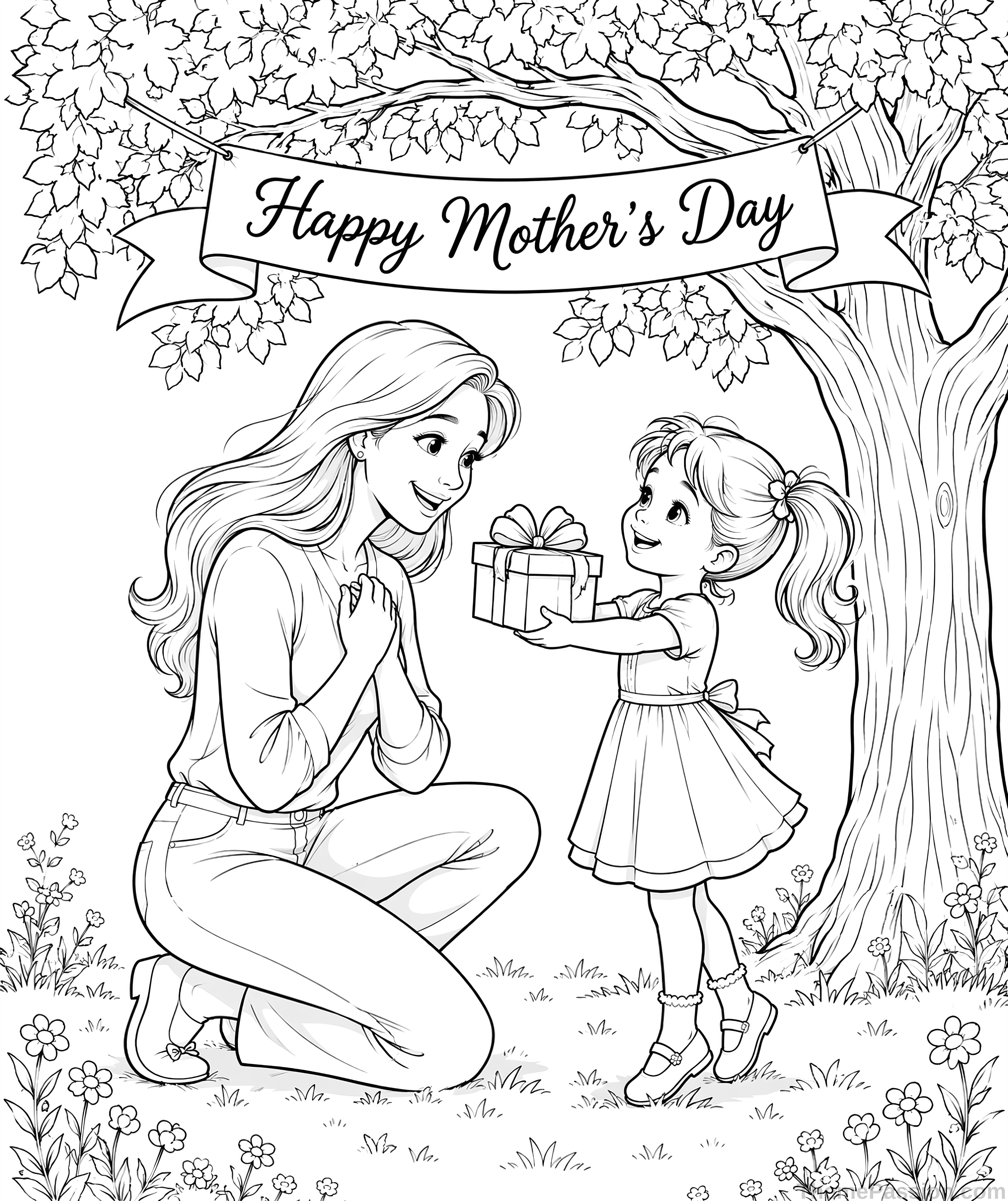 Happy Mother's Day Gift Coloring Page