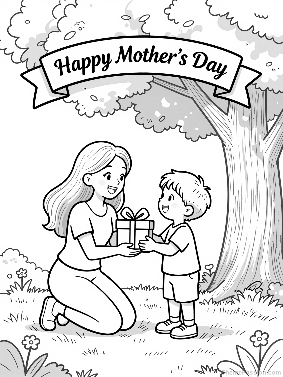 Mother and Son Happy Mother's Day Coloring Page