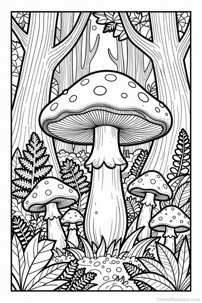 Magical Mushroom Forest Coloring Page