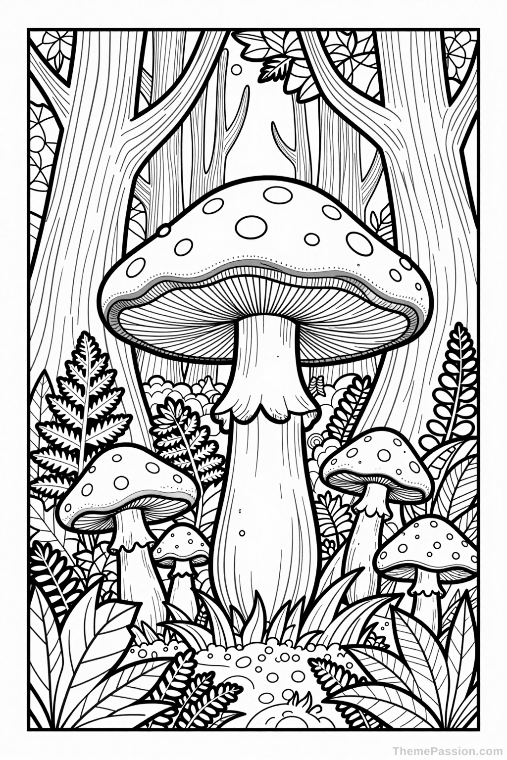 Magical Mushroom Forest Coloring Page