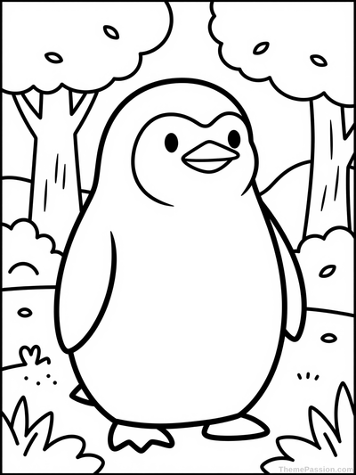 Penguin in Nature Coloring Page