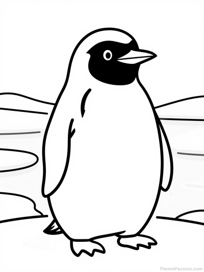 Penguin Nature Scene Coloring Page
