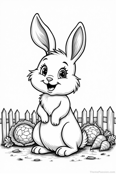 Happy Rabbit in Garden Coloring Page