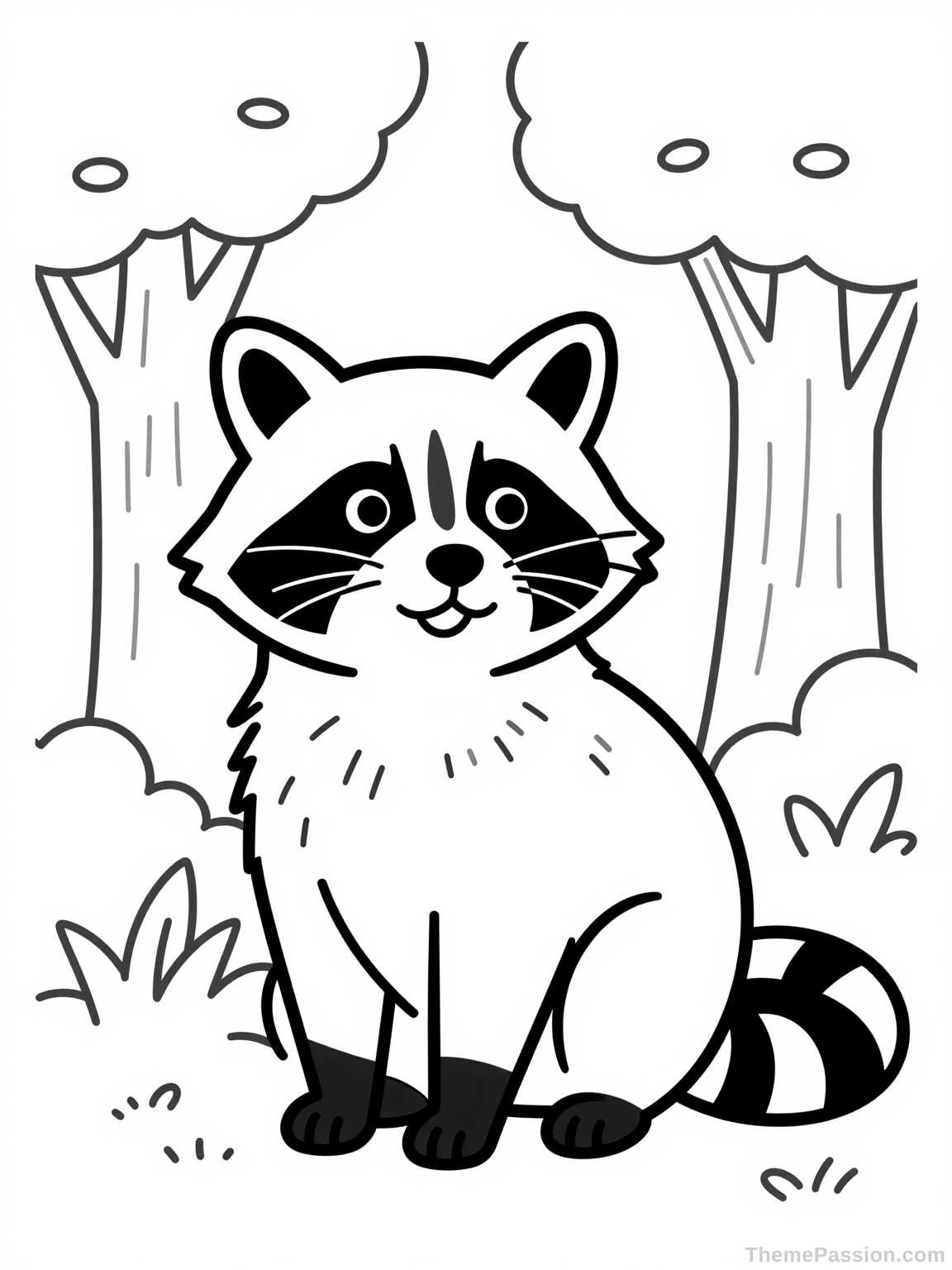 Raccoon in Forest Coloring Page