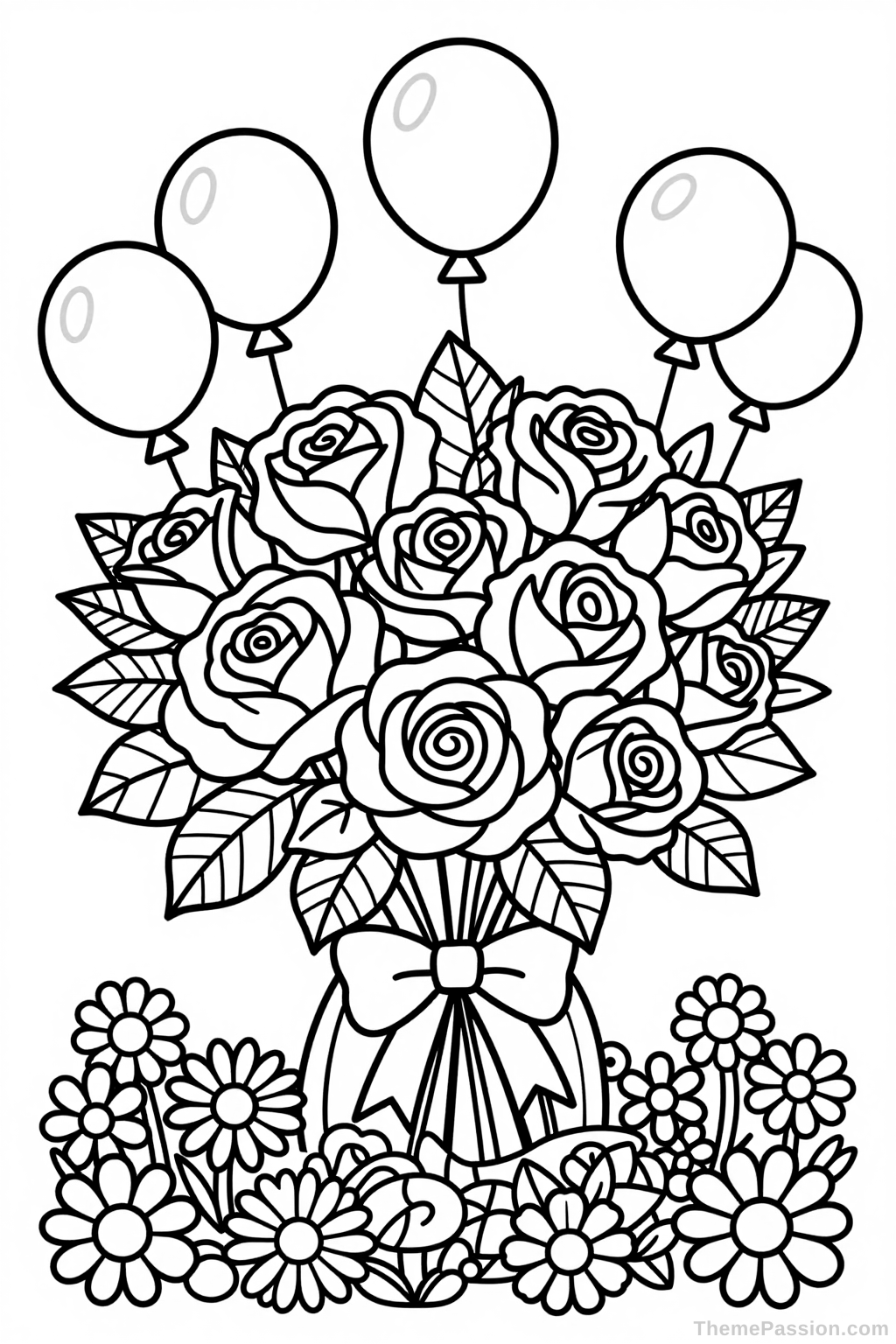 Romantic Mother's Day Rose Bouquet Coloring Page