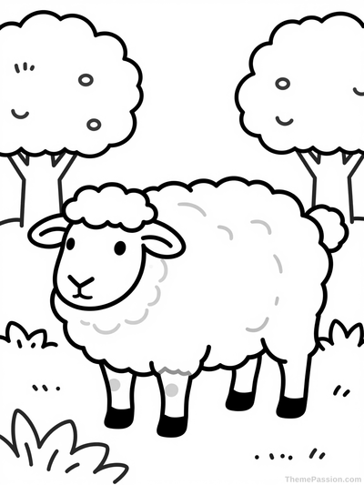 Sheep in Nature Coloring Page